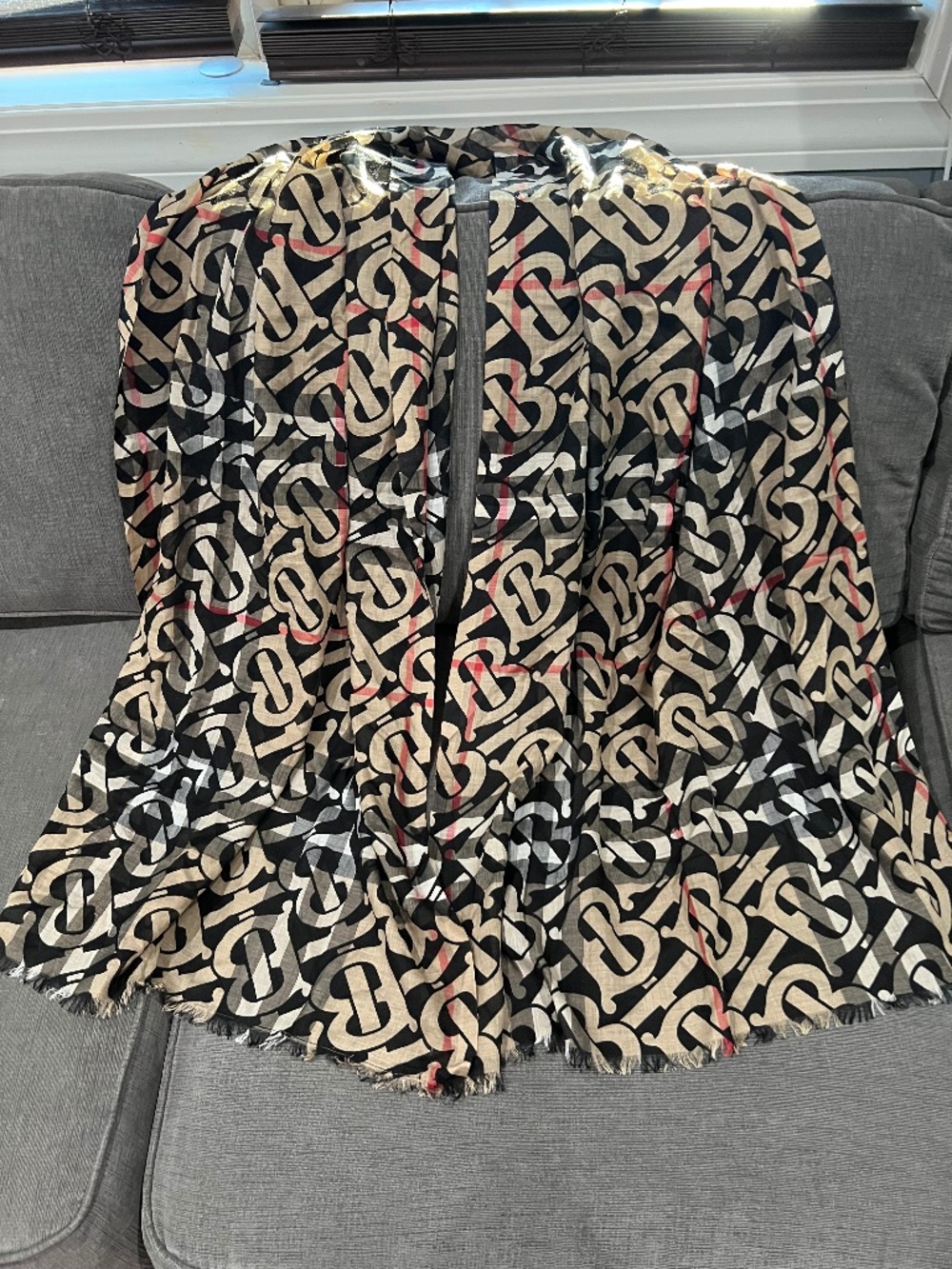 Burberry Monogram Print Lightweight Check Wool Silk Scarf